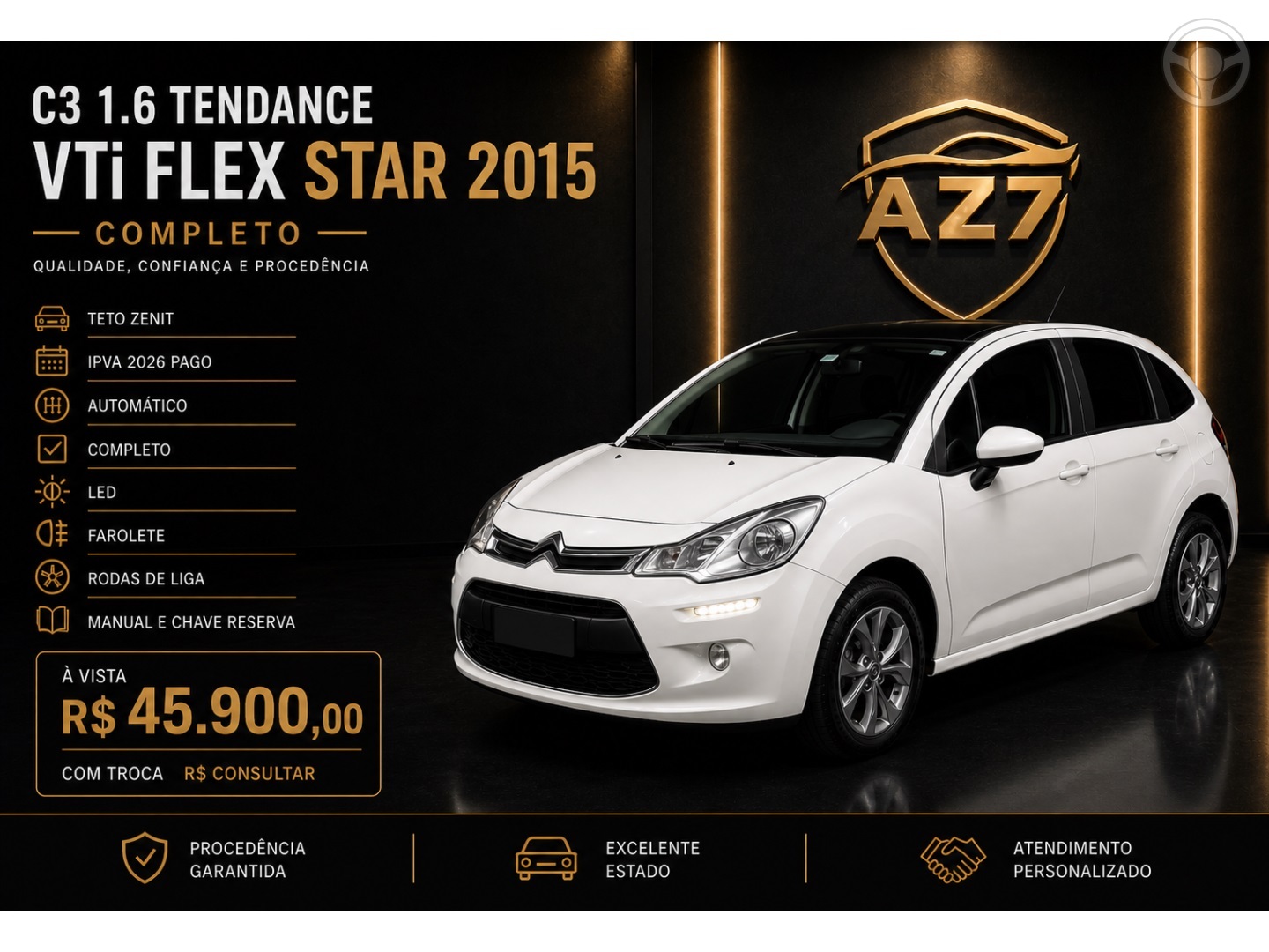 C3 1.6 TENDANCE 16V FLEX 4P AUTOMÁTICO - 2015 - NOVO HAMBURGO