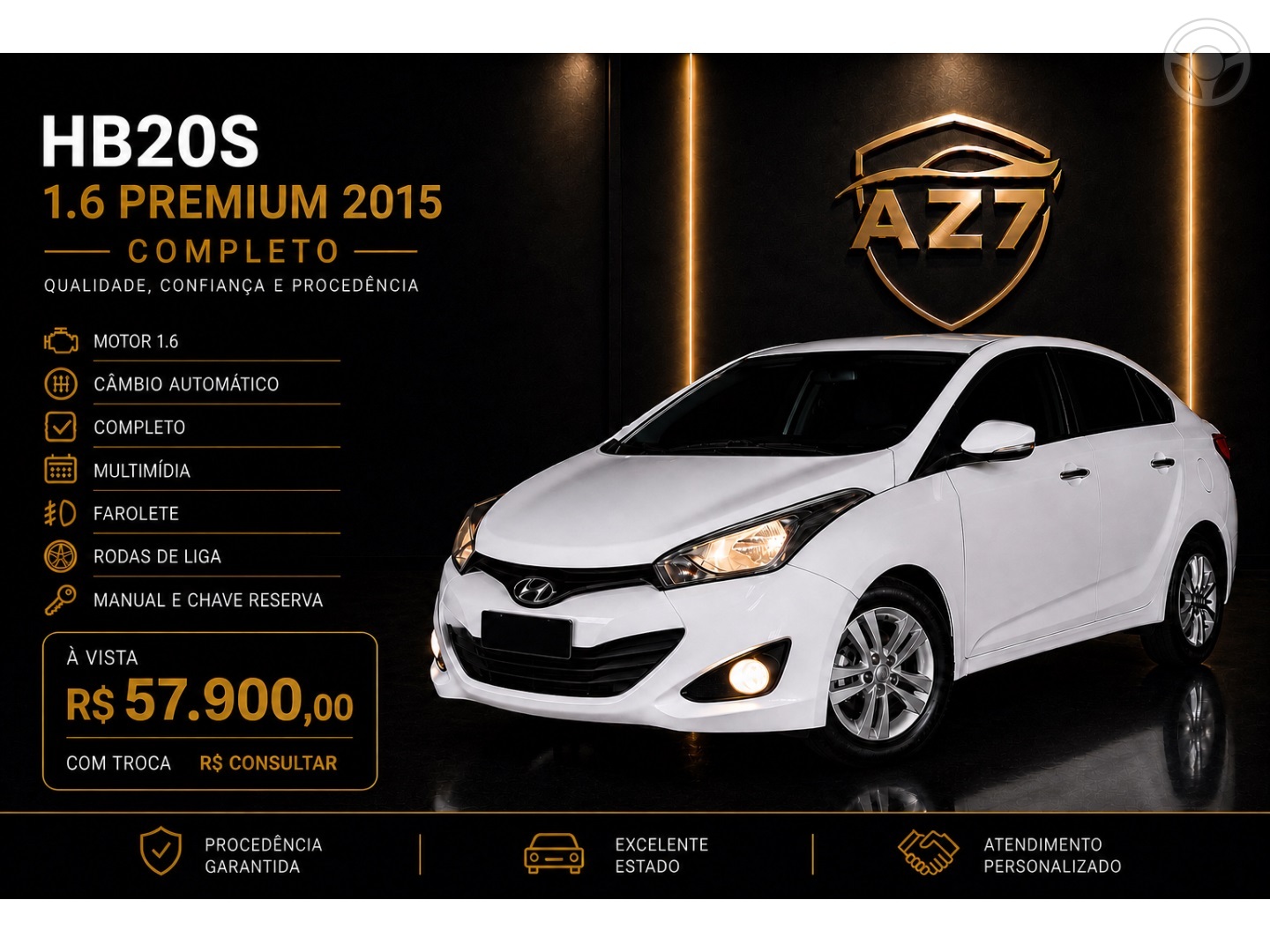 HB20S 1.6 PREMIUM 16V FLEX 4P AUTOMÁTICO - 2015 - NOVO HAMBURGO