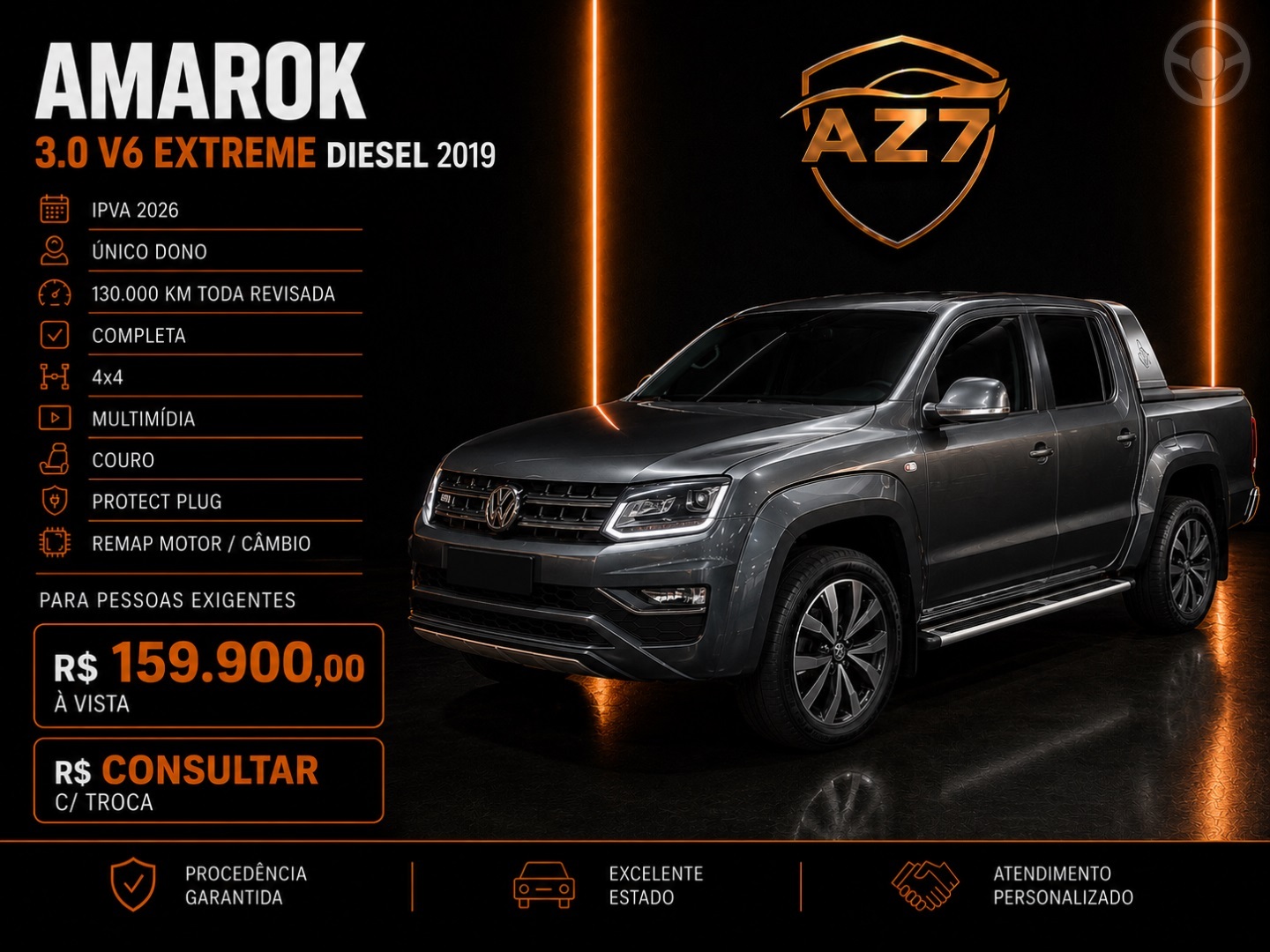 AMAROK 3.0 V6 TDI DIESEL HIGHLINE EXTREME CD 4MOTION AUTOMÁTICO - 2019 - NOVO HAMBURGO