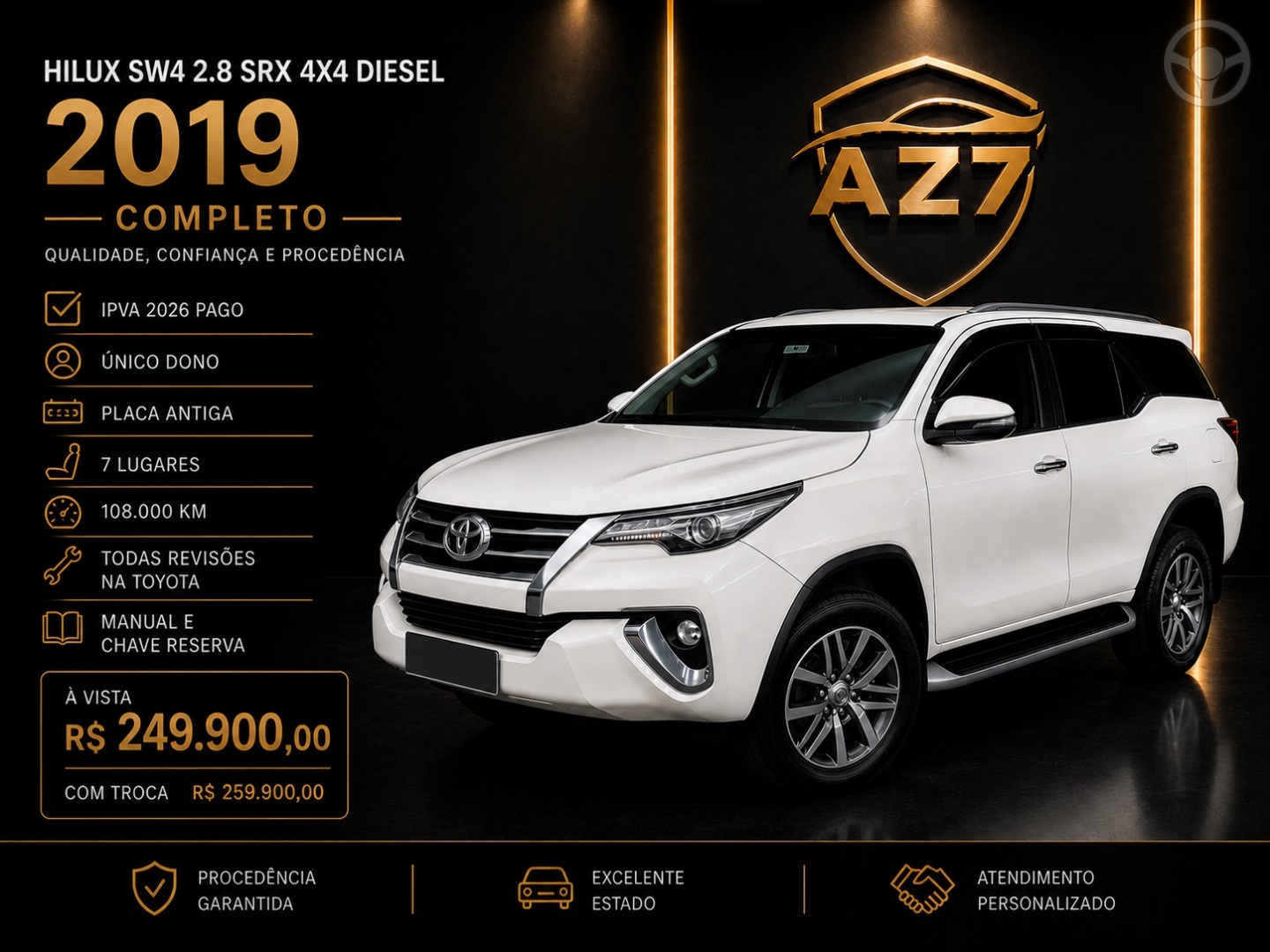 HILUX SW4 2.8 SRX 4X4 7 LUGARES 16V TURBO INTERCOOLER DIESEL 4P AUTOMÁTICO - 2019 - NOVO HAMBURGO