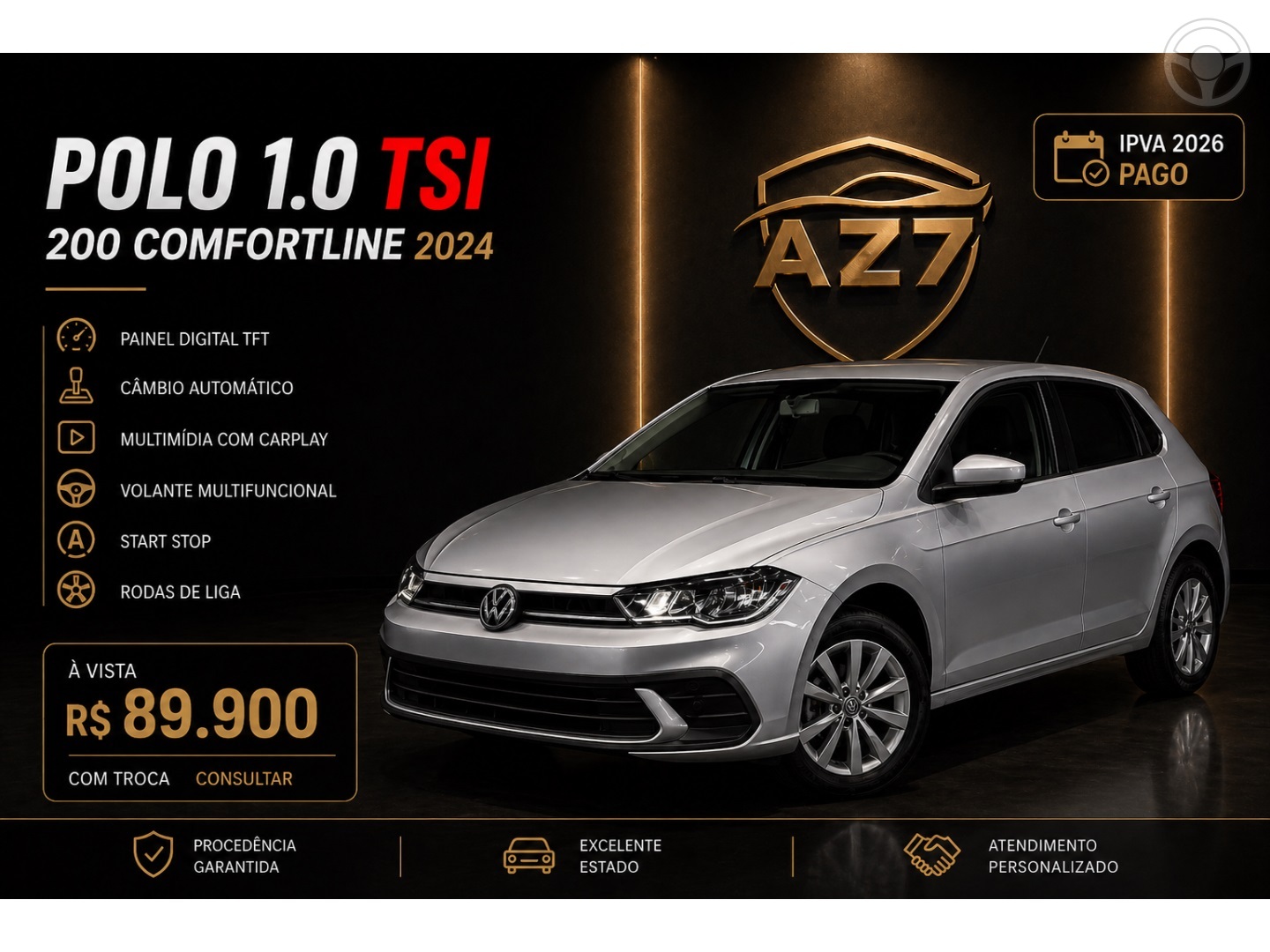 POLO 1.0 170 TSI COMFORTLINE AUTOMÁTICO - 2024 - NOVO HAMBURGO