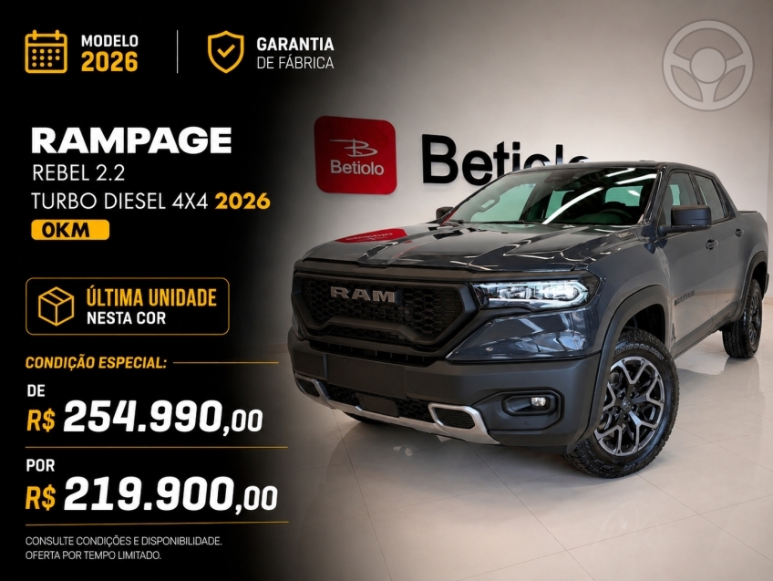 RAMPAGE 2.2 REBEL 4X4 TURBO DIESEL 4P AUTOMÁTICO - 2026 - LAJEADO