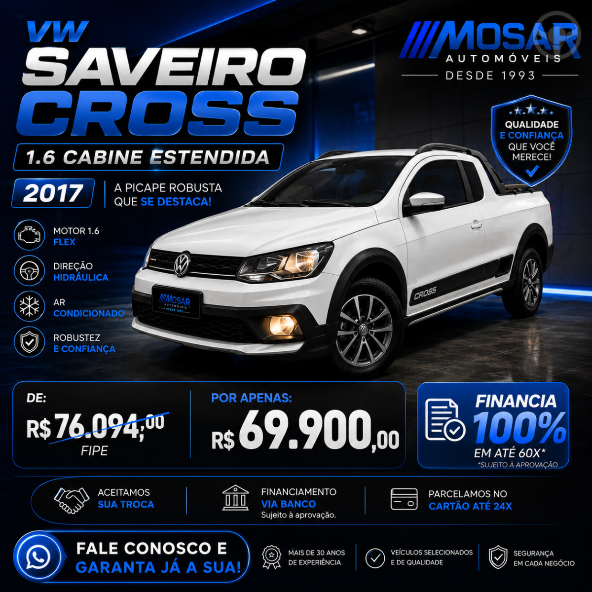 SAVEIRO 1.6 CROSS CE 16V FLEX 2P MANUAL - 2017 - CAMPO BOM